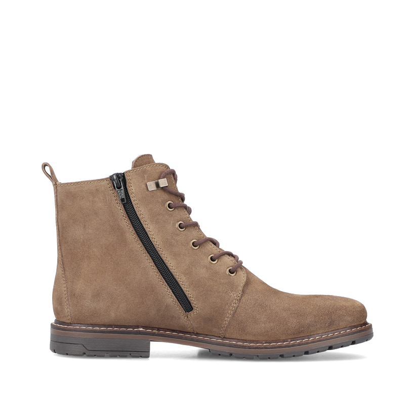 Sandbraune Rieker Herren Schnürstiefel 13730-64 mit Schnürung und Reißverschluss. Schuh Innenseite