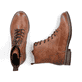 Hellbraune Rieker Damen Schnürstiefel 72220-24 mit einem Reißverschluss. Schuh von oben, liegend.