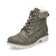 
Staubgraue Rieker Damen Stiefeletten Y9071-40 mit einer Profilsohle mit Blockabsatz. Schuh seitlich schräg