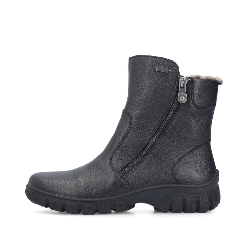 Schwarze Rieker Damen Kurzstiefel Z7263-00 aus Glattleder. Schuh Außenseite.