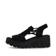 Schwarze Rieker Damen Sandalen 68075-00 mit einem Gummizug. Schuh Außenseite.