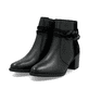 Schwarze Rieker Damen Stiefeletten Y2066-00 aus Glattleder mit Reißverschluss. Schuhpaar seitlich schräg.
