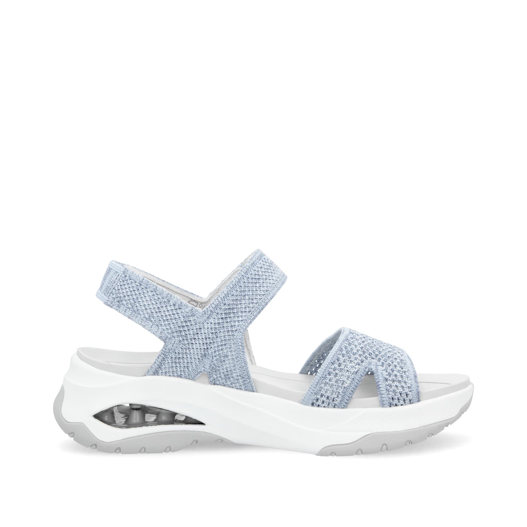 Blaue vegane Rieker Damen Trekkingsandalen W3152-10 mit einem Klettverschluss. Schuh Innenseite.