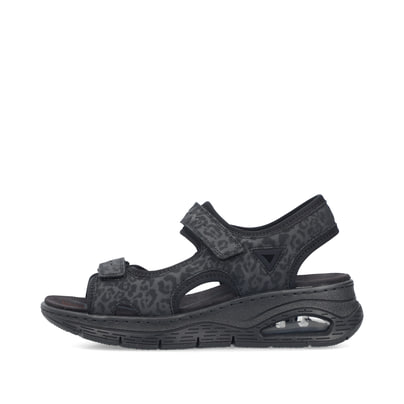Schwarze vegane Rieker Damen Trekkingsandalen 67666-00 mit Rieker Air. Schuh Außenseite.