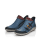 
Ozeanblaue Rieker Damen Slipper Z7582-00 mit einer Profilsohle. Schuhpaar schräg.