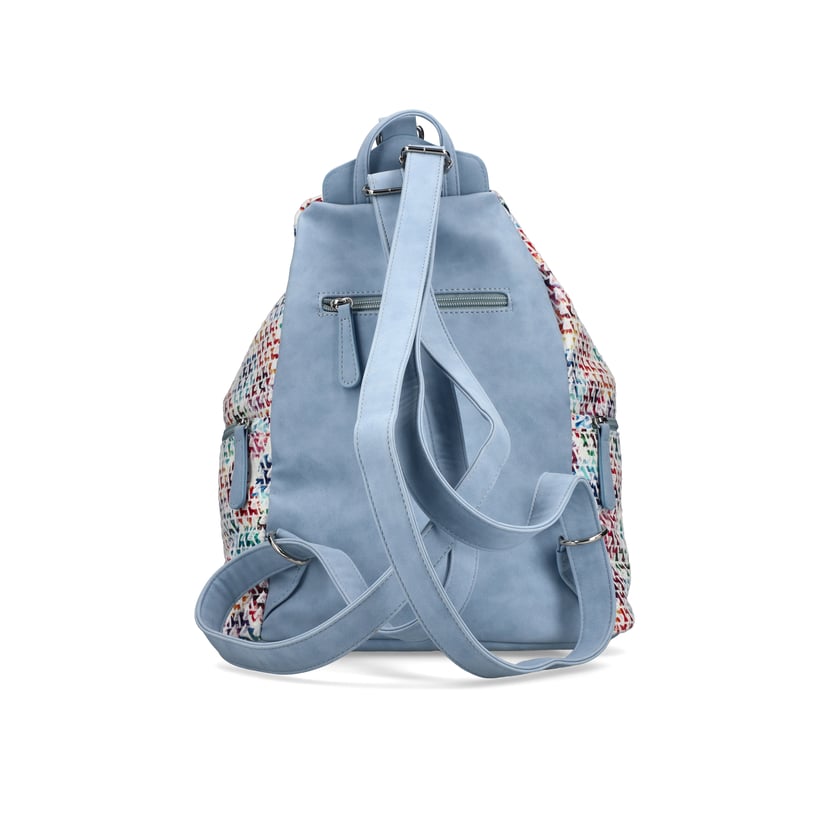 Sac à dos Rieker H1055-90 multi avec des motifs colorés et des compartiments supplémentaires. Côté gauche.