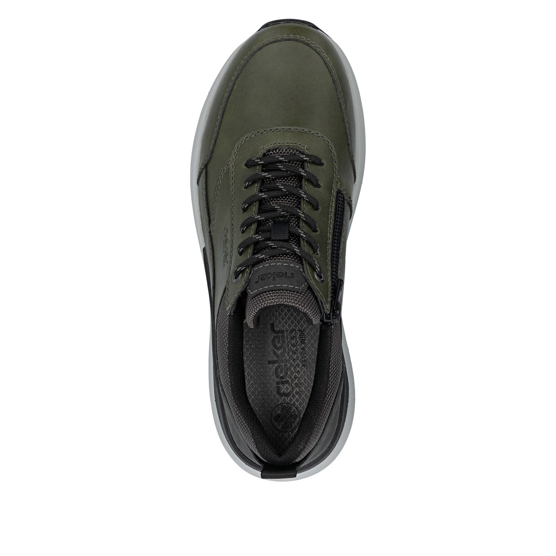 Grüne Rieker Herren Sneaker Low 06000-54 mit Reißverschluss sowie Extraweite H. Schuh von oben.