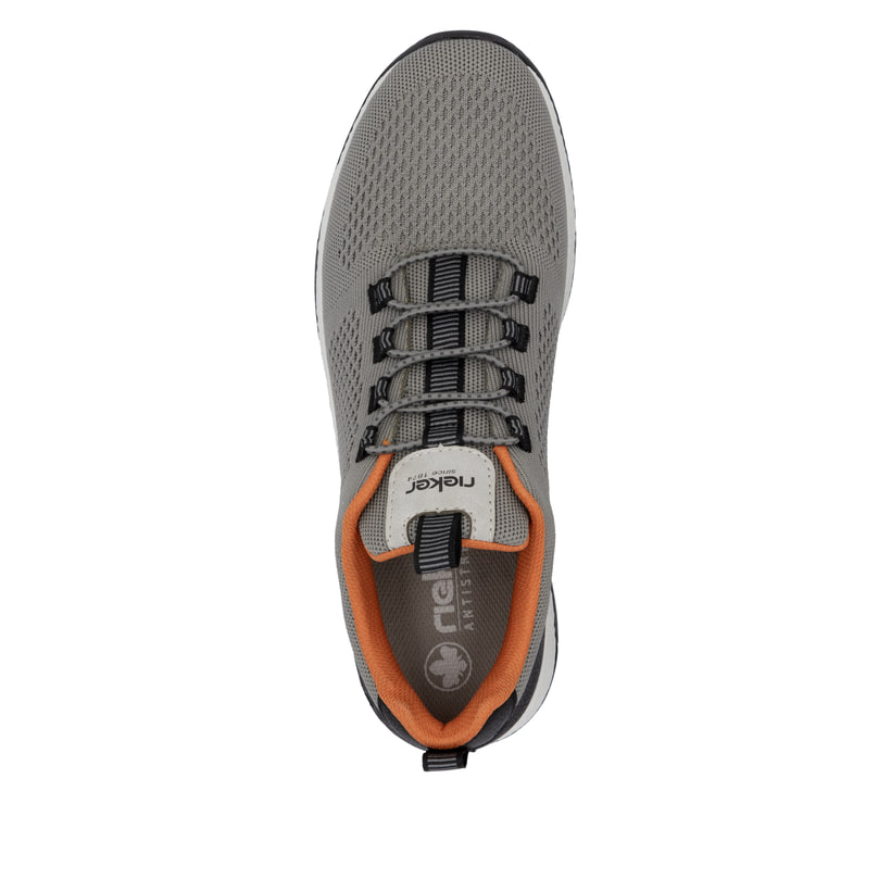 Graue Rieker Herren Slipper B3454-42 mit einem Gummizug sowie der Extraweite H. Schuh von oben.