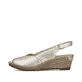Goldene Rieker Keilsandaletten 62462-90 mit Klettverschluss sowie leichter Sohle. Schuh Außenseite.