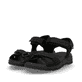 Schwarze waschbare Rieker Damen Trekkingsandalen V8401-00 mit Klettverschluss. Schuhpaar seitlich schräg.