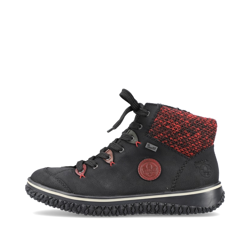 
Graphitschwarze Rieker Damen Schnürschuhe Z4219-00 mit einer robusten Profilsohle. Schuh Außenseite