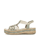 Grüne Rieker Keilsandaletten V0920-52 mit Schmuckelementen sowie einem Gummizug. Schuh Außenseite.
