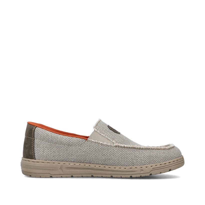 Beige Rieker Herren Slipper 08651-62 mit einem Gummizug sowie der Extraweite H. Schuh Innenseite.