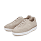 Beige Rieker Damen Sneaker Low M2912-62 mit einer Schnürung. Schuhpaar seitlich schräg.