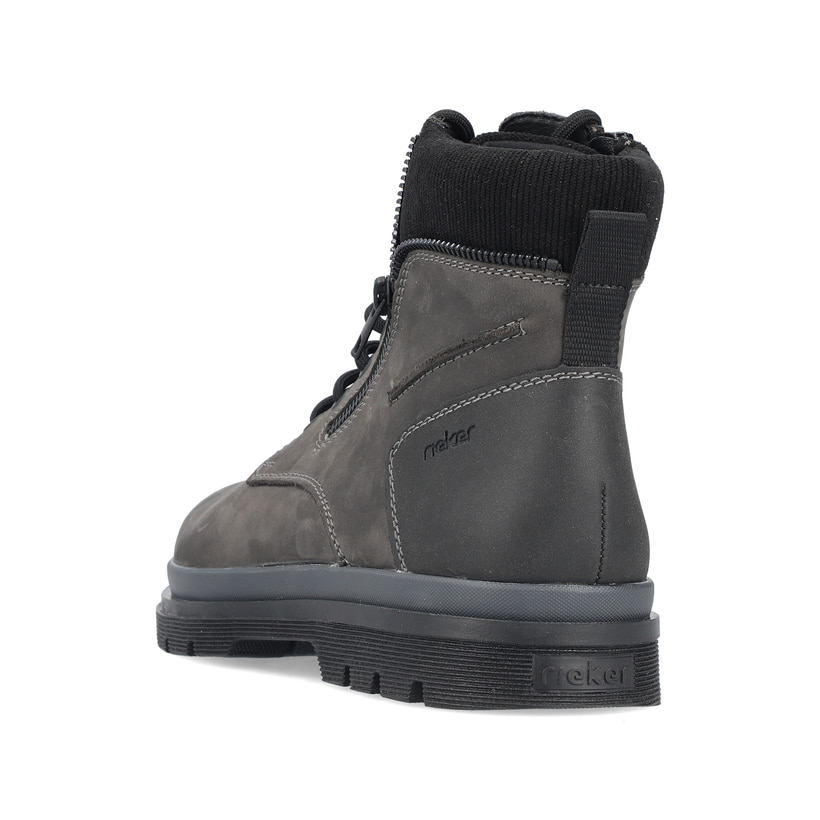 Bottes à lacets Rieker grises pour homme 32312-42 en cuir suédé. Chaussure vue de l'arrière.