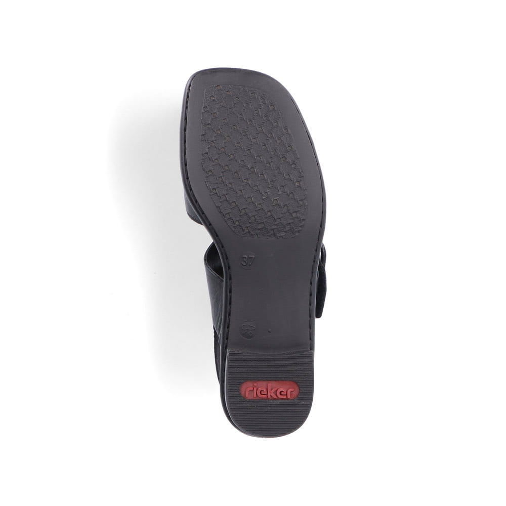 Sandalettes Ã  lanières Rieker noires femme 62663-01 avec boucle tendance. Semelle extérieure de la chaussure.