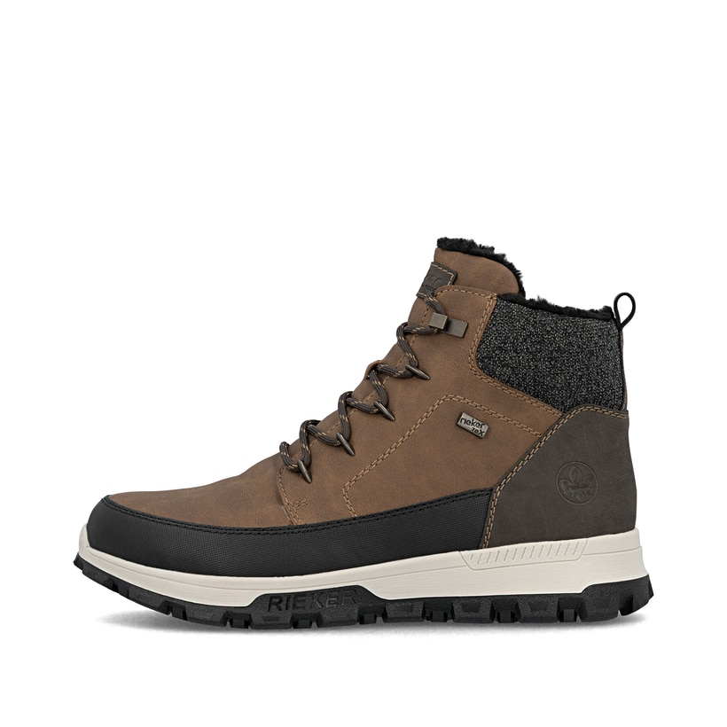 
Karamellbraune Rieker Herren Schnürstiefel 35540-24 mit einer leichten Profilsohle. Schuh Außenseite