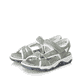Mintgrüne Rieker Damen Trekkingsandalen 68879-52 mit einem Klettverschluss. Schuhpaar seitlich schräg.