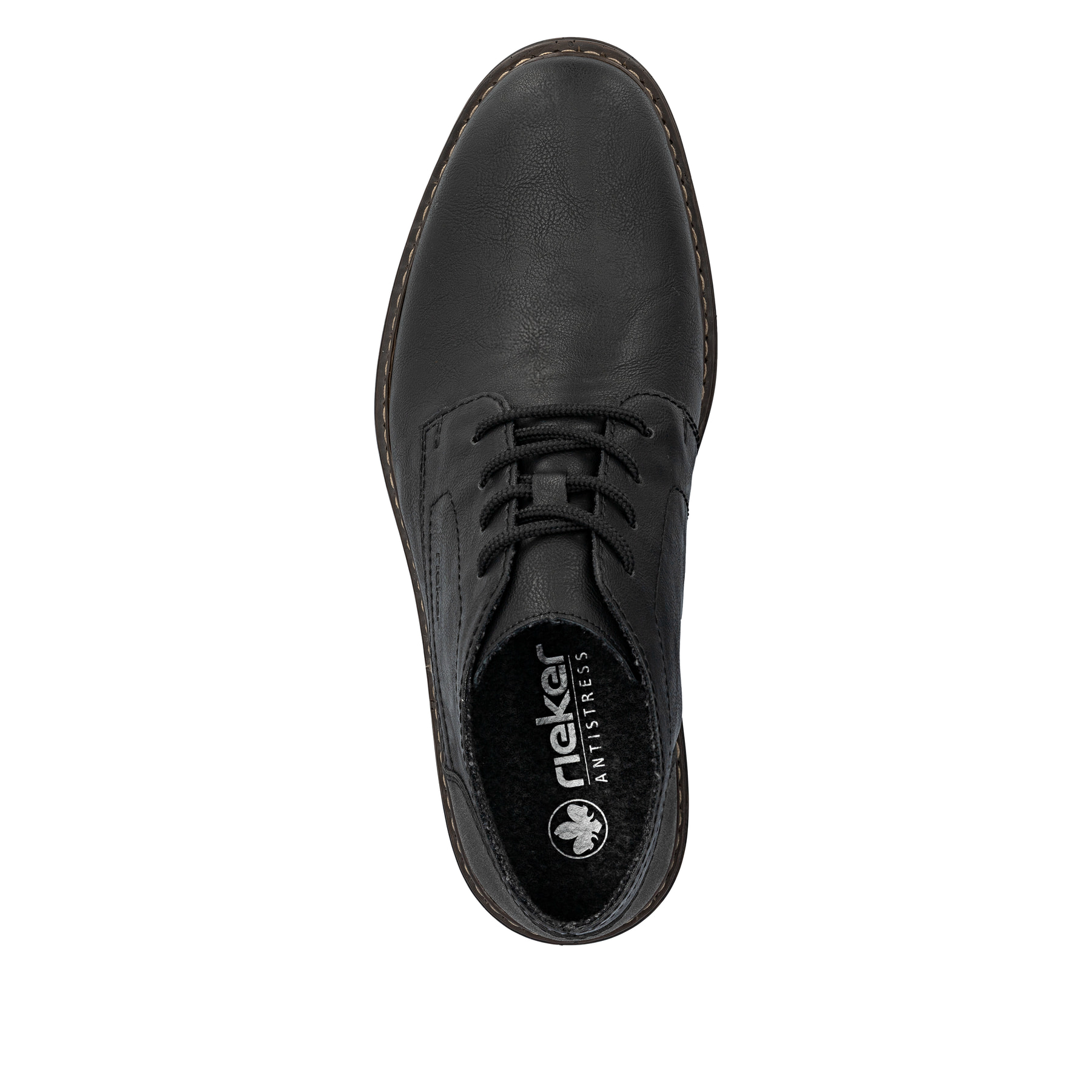 Tiefschwarze Rieker Herren Schnürschuhe 17604-00 mit einer schockabsorbierenden Sohle. Schuh von oben