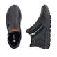 Schwarze Rieker Damen Kurzstiefel Z0059-00 mit wasserabweisender TEX-Membran. Schuh von oben, liegend.
