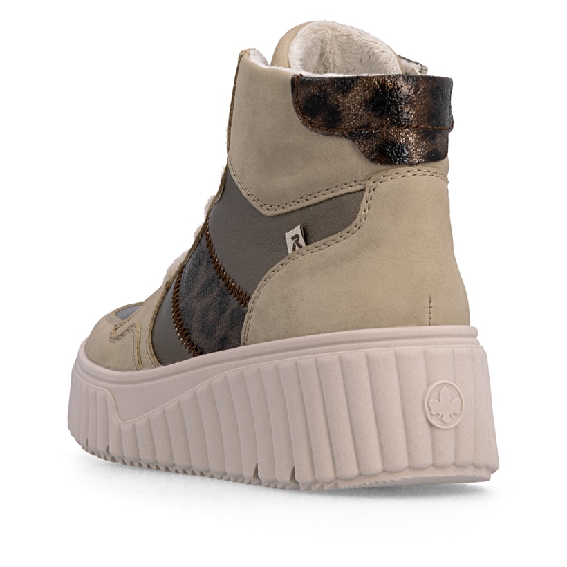 Baskets montantes Rieker beiges femmes N2508-60 avec fermeture éclair. Chaussure vue de l'arrière.