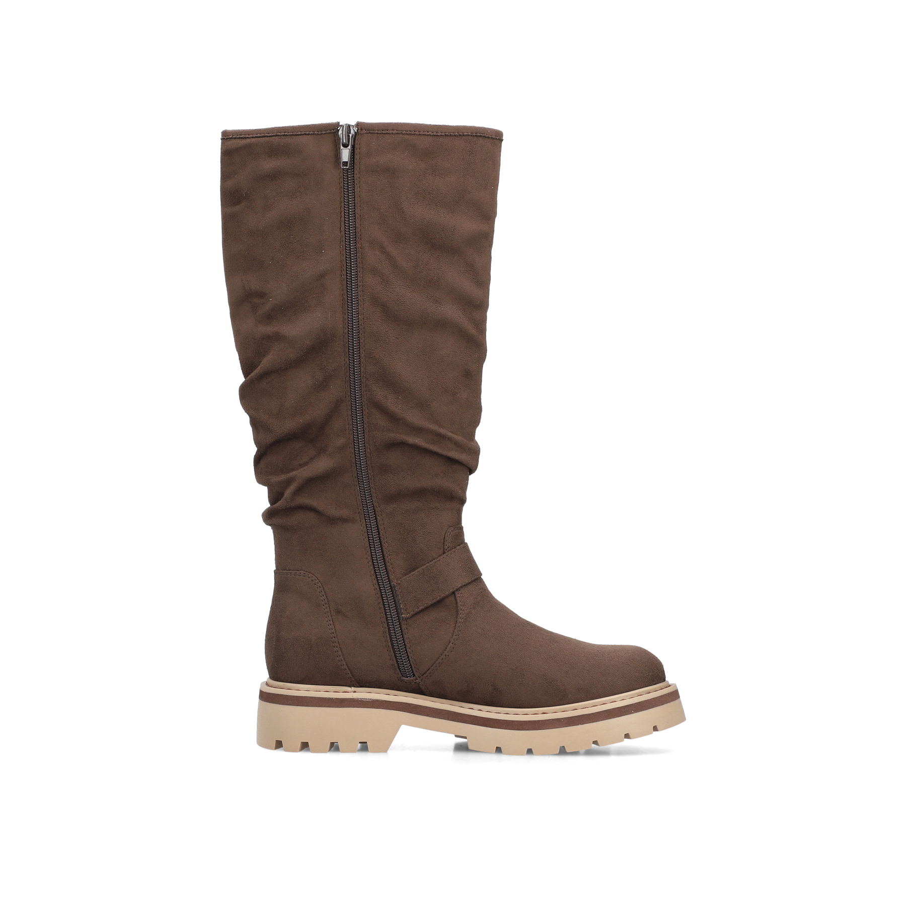 Braune Rieker Damen Hochschaftstiefel 91592-25 mit einem Reißverschluss. Schuh Innenseite.