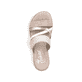 Champagnerfarbene Rieker Damen Pantoletten V4652-90 mit einem Klettverschluss. Schuh von oben.