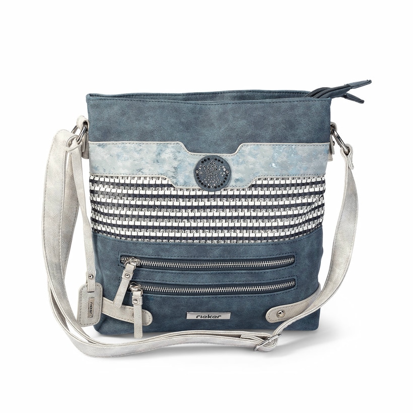 Rieker Damen Handtasche H1346-16 in Ozeanblau-Grau aus Kunstleder mit Reißverschluss. Handtasche Vorderseite.