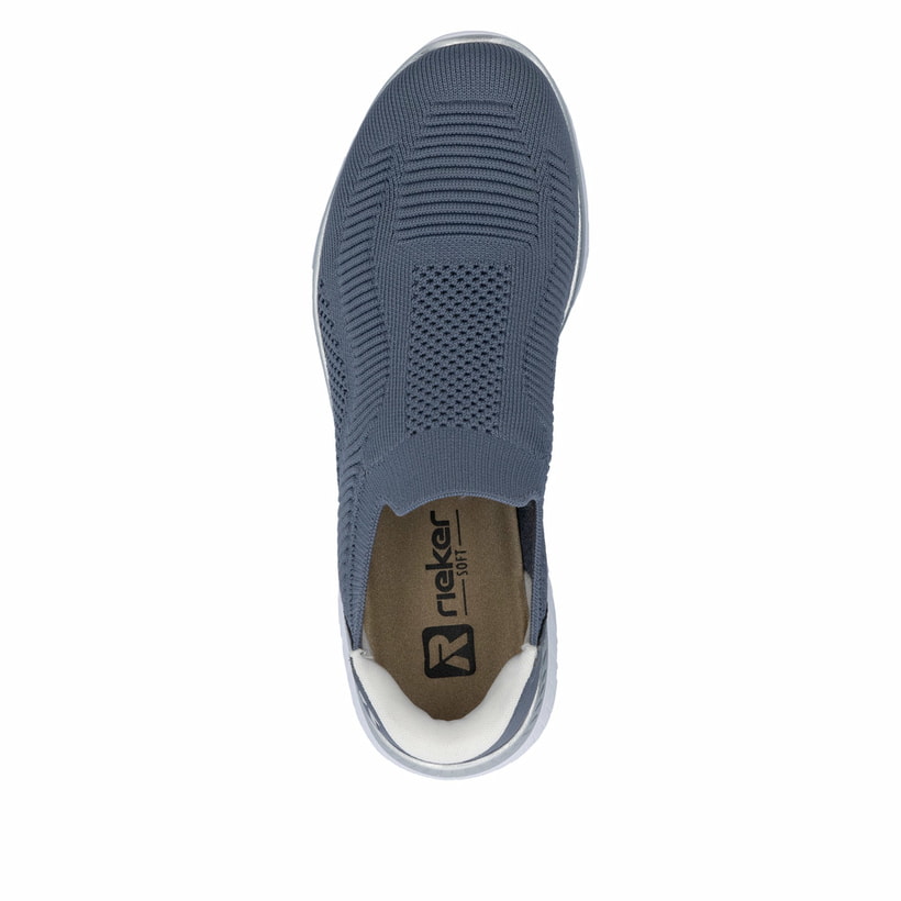 Chaussons Rieker bleus pour femme M5072-10 avec bande élastique. Chaussure vue de dessus.