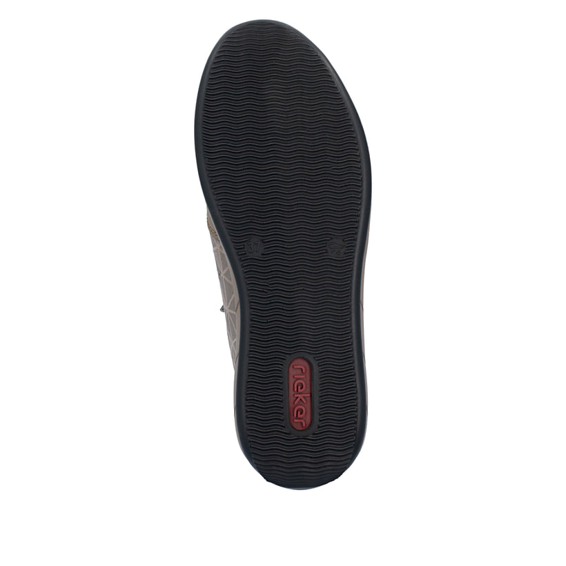 Baskets basses Rieker beiges pour femme N1100-62 avec fermeture éclair. Semelle extérieure de la chaussure.