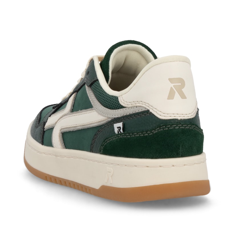 Baskets basses Rieker vertes pour femme W1900-54 avec semelle durable. Chaussure vue de l'arrière.