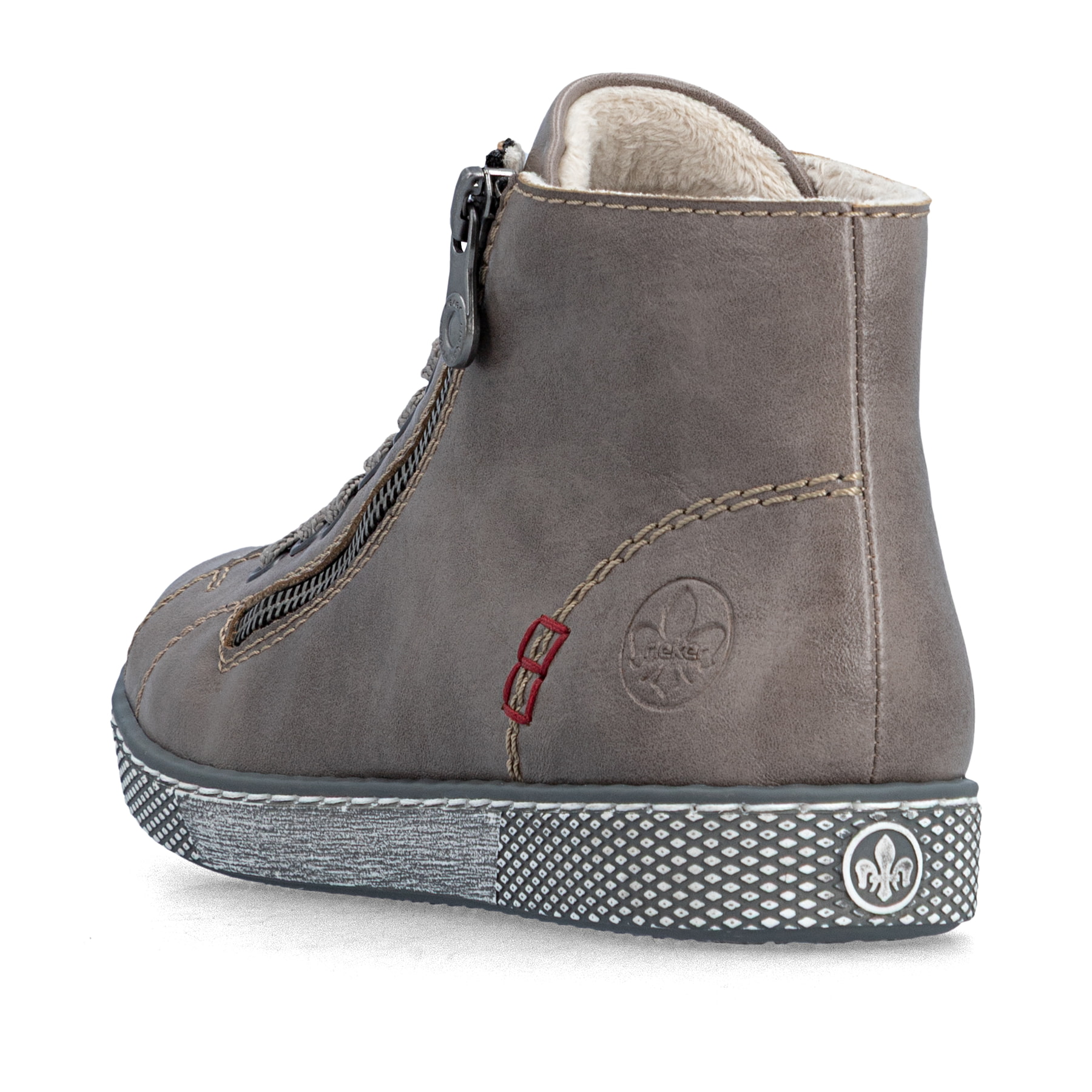 Hellgraue Rieker Damen Schnürstiefel Z1221-42 mit einem Reißverschluss. Schuh von oben.