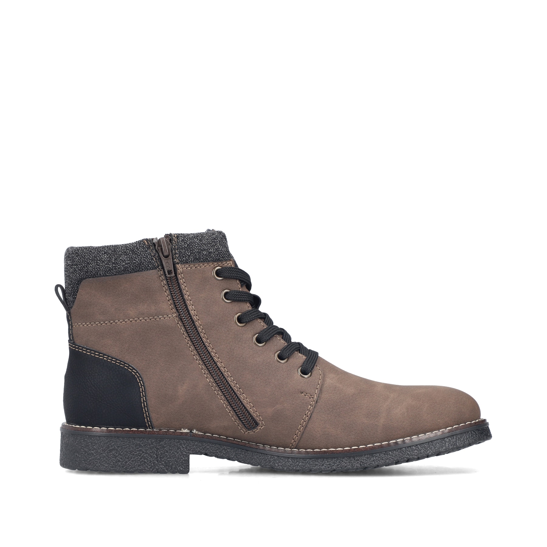 Braune Rieker Herren Schnürstiefel 33640-24 mit einem Reißverschluss. Schuh Innenseite.