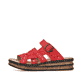 Rote Rieker Damen Pantoletten 62976-33 mit Schnalle sowie Ziernähten. Schuh Außenseite.