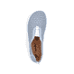 Blaue Rieker Damen Slipper 52866-10, Barfußschuhe in Löcheroptik mit Gummizug. Schuh von oben.