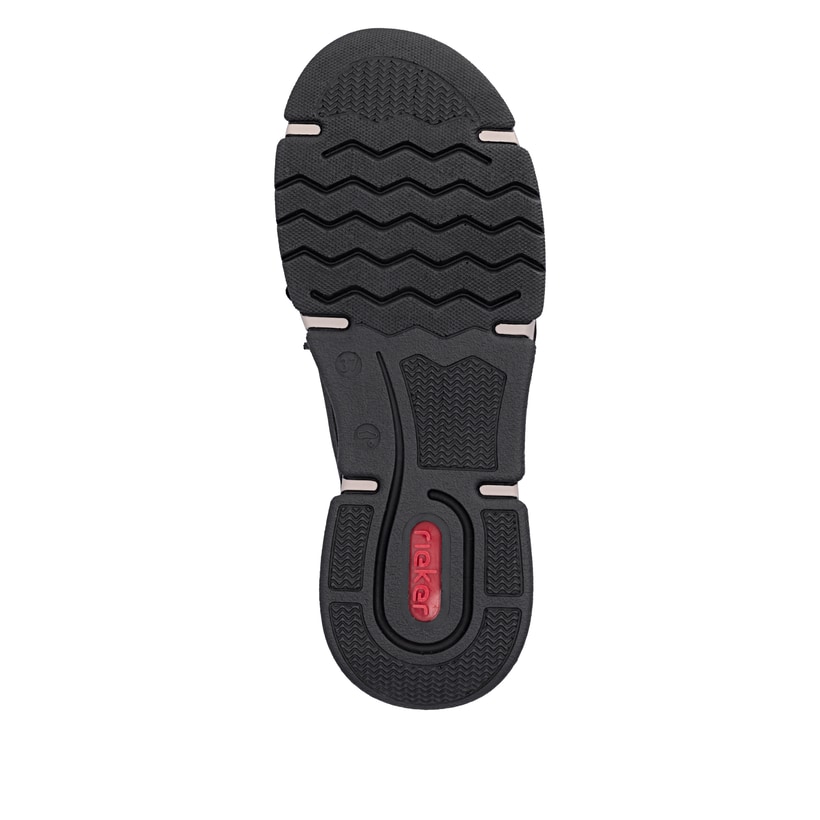 Schwarze Rieker Damen Slipper 45976-00 aus Rauleder. Schuh Laufsohle.