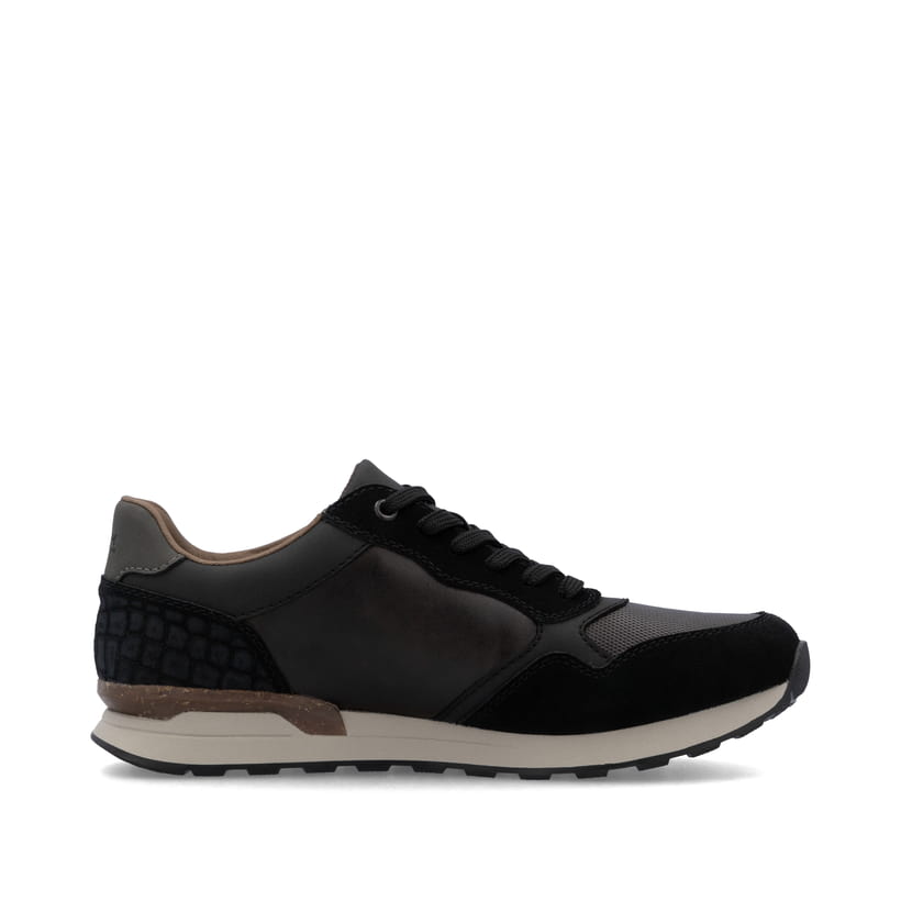 Schwarze Rieker Herren Sneaker Low U0313-00 aus Rauleder mit einer Schnürung. Schuh Innenseite.