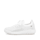 Weiße waschbare Rieker Damen Slipper W1103-80 mit Gummizug sowie flexibler Sohle. Schuh Außenseite.