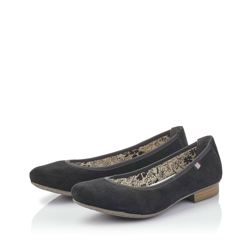Schwarze Rieker Ballerinas 51994-00 mit einer extra weichen Decksohle. Schuh Außenseite gespiegelt.