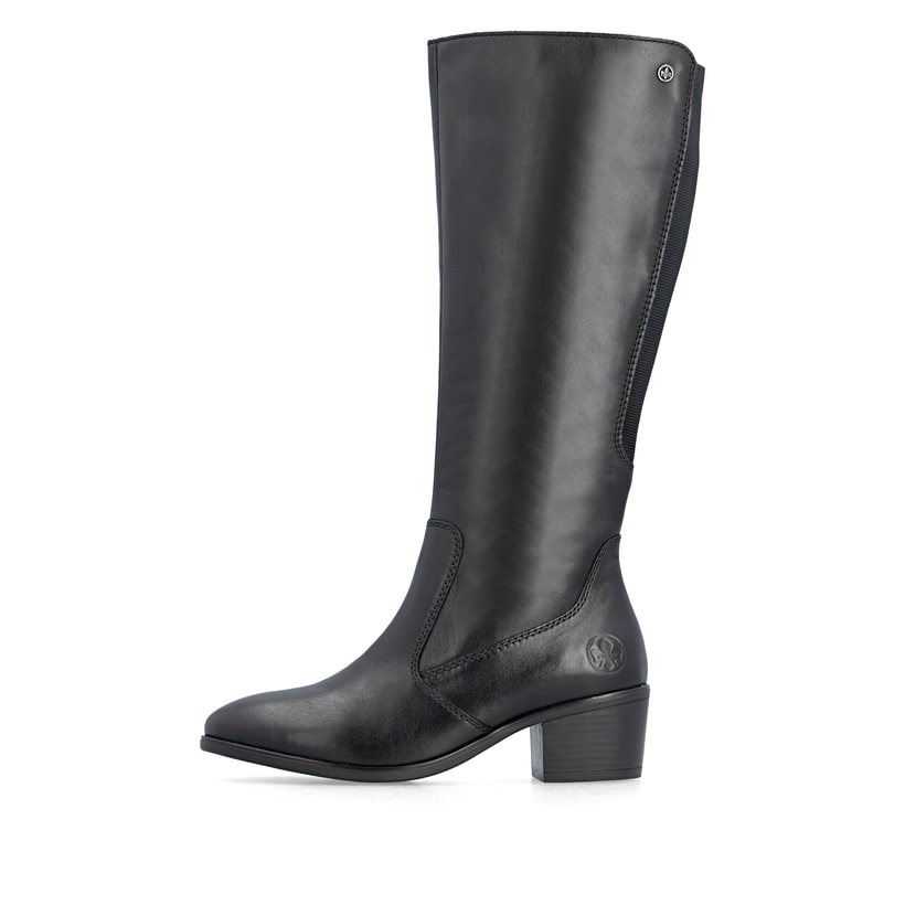 Schwarze Rieker Damen Hochschaftstiefel 73955-00 aus Glattleder. Schuh Außenseite.
