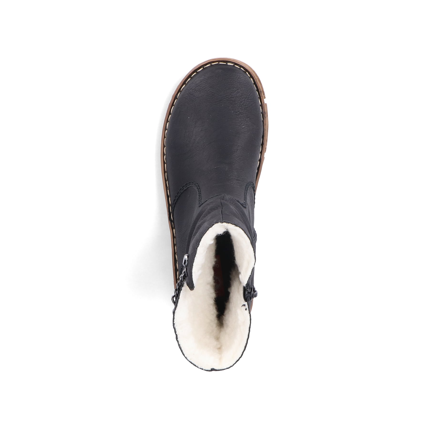 Nachtschwarze Rieker Damen Kurzstiefel Z3771-00 mit einer schockabsorbierenden Sohle. Schuh von oben