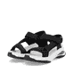 Schwarze vegane Rieker Damen Trekkingsandalen W3151-01 mit einem Klettverschluss. Schuhpaar seitlich schräg.