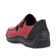 Rote Rieker Damen Slipper L1751-35 mit Gummizug sowie schmaler Passform E 1/2. Schuh von hinten.
