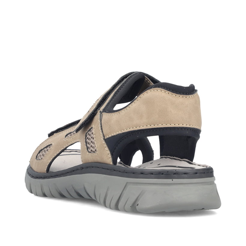 Beige Rieker Herren Trekkingsandalen 26761-65 mit einem Klettverschluss. Schuh von hinten.