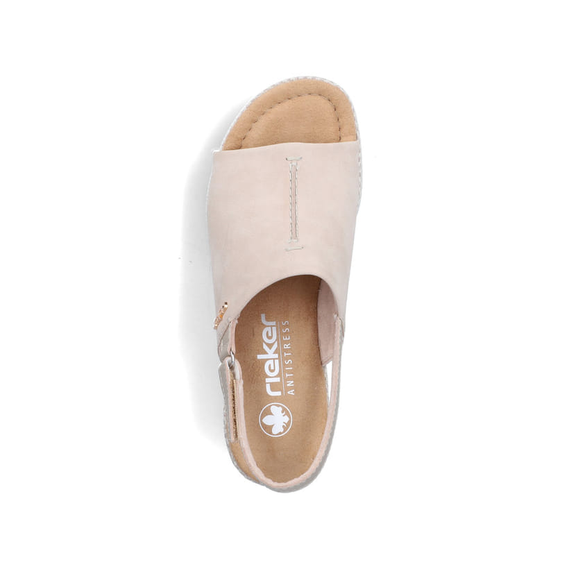 Beige Rieker Damen Sandalen 69460-62 mit moderner Spannnaht. Schuh von oben.