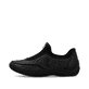 Schwarze Rieker Damen Slipper L1753-00 mit moderner Spannnaht. Schuh Außenseite.