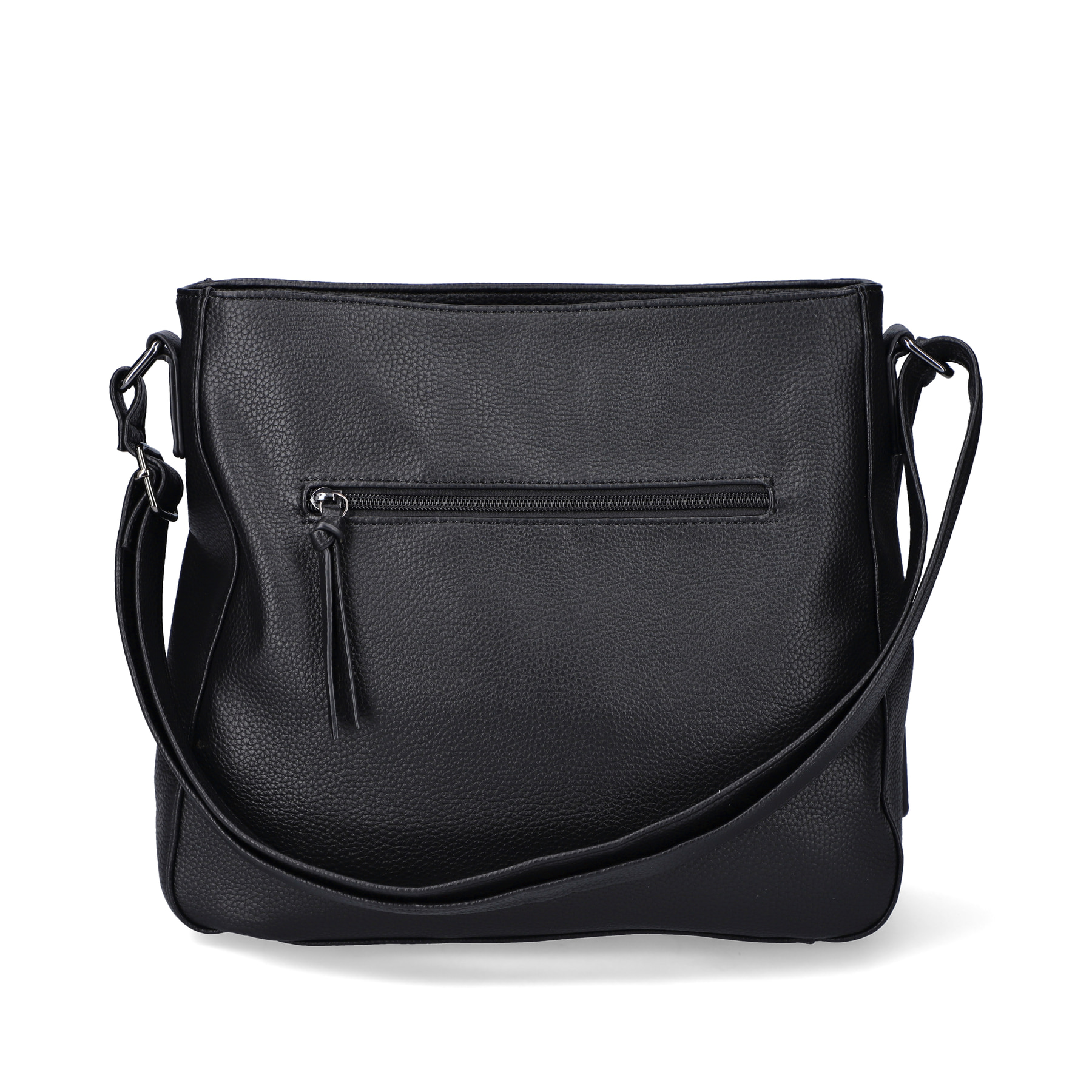 Rieker Damen Handtasche H1481-00 in Tiefschwarz aus Kunstleder mit Reißverschluss. Handtasche Rückseite.