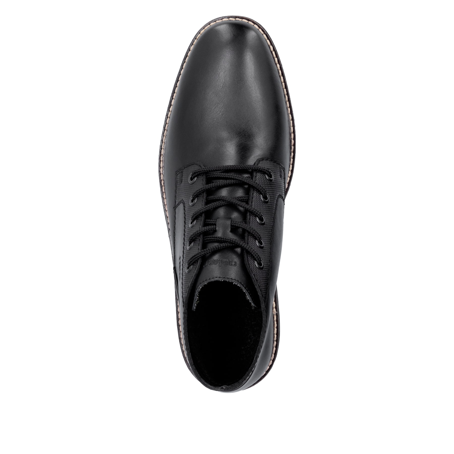 Schwarze Rieker Herren Schnürstiefel 33207-00 aus Glattleder mit einer Schnürung. Schuh von oben.