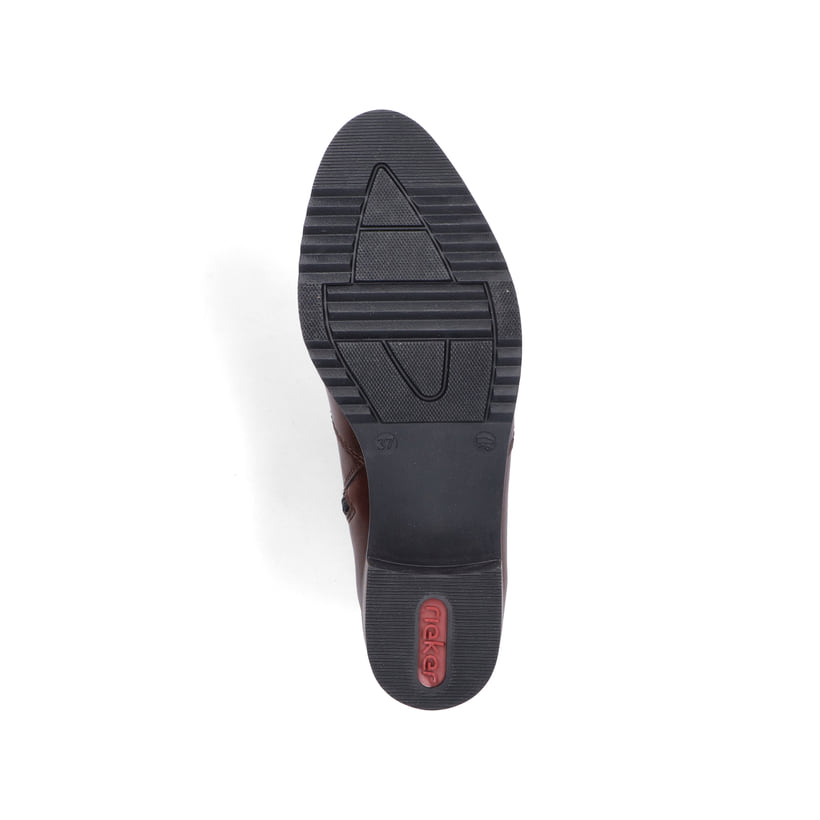 Braune Rieker Damen Stiefeletten Y0551-25 mit gerafftem Schaft. Schuh Laufsohle.