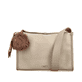 Rieker Handtasche H1656-60 in Beige mit Puschel an der Seite, Reißverschluss und Handyfach. Vorderseite.